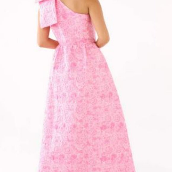 Abbey Glass Carolina Asymmetrical Neck Sleeveless Bow One Shoulder A-Line Gown - Picture 3 of 5